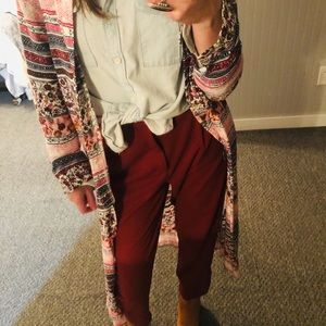 Pink Floral and Stripe Kimono Duster Medium NWT